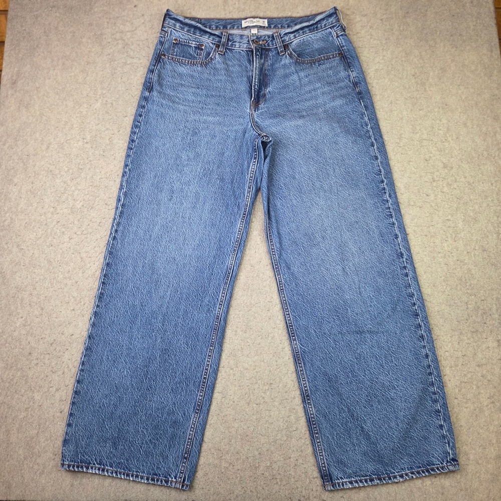 Abercrombie & Fitch Curve Love Low Rise Ultra Loose Jeans Blue 30 Long 34x30